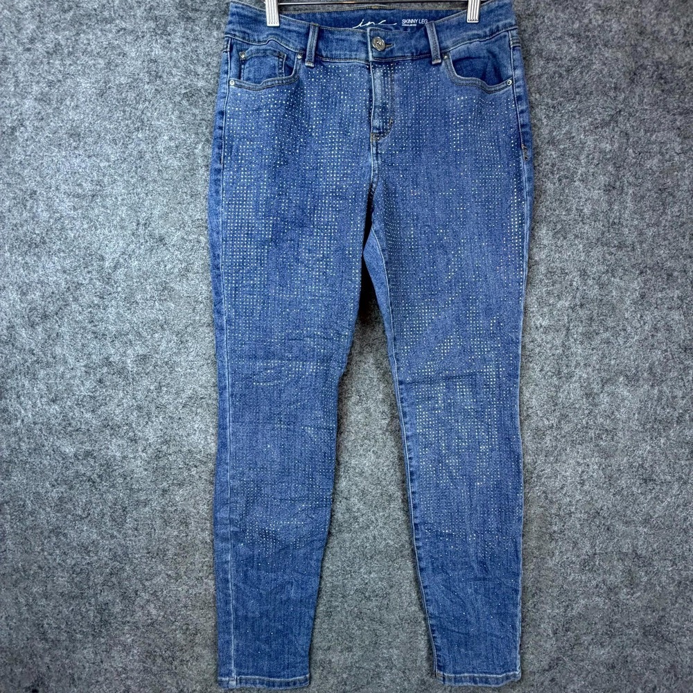 INC International‎ Concepts Womens Jeans 8 Y2K Rhinestone Dots Embellishment